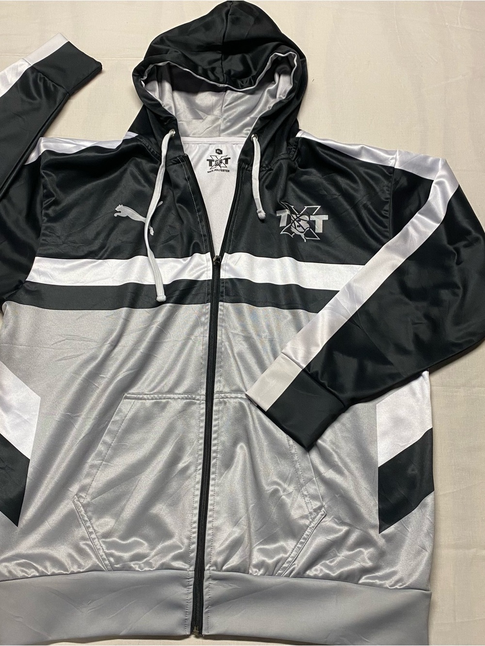 Puma Black and Silver Full-Zip Hooded Windbreaker